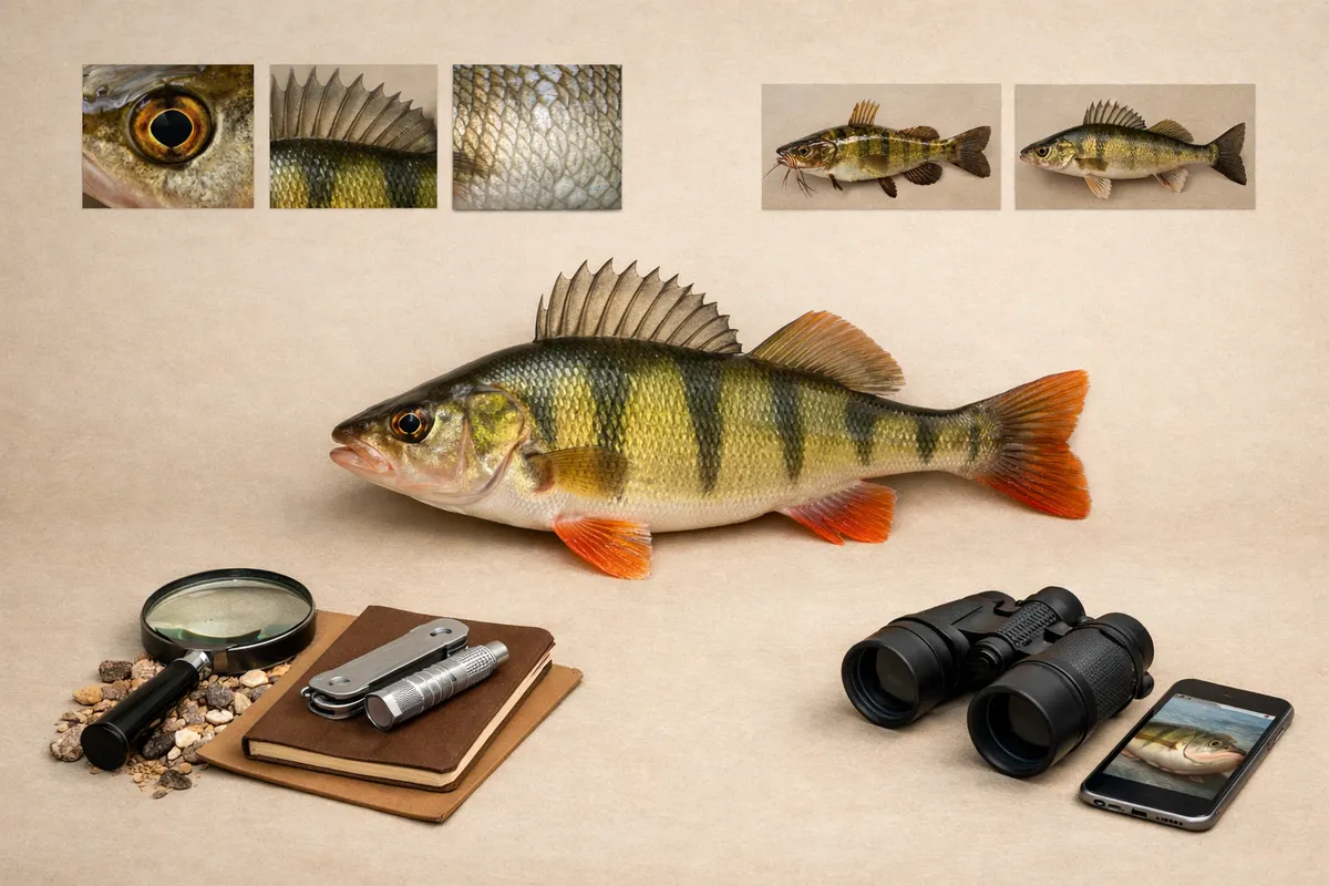 Fish Identifier educational checklist showing visual fish clues, lookalike warning labels, and verification steps